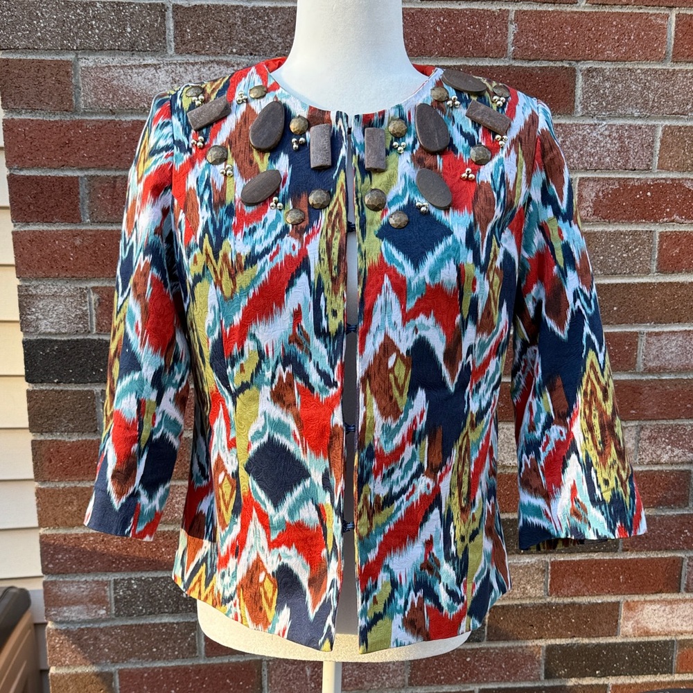 Joan Rivers Multicolor Ikat Patterned embellished Blazer